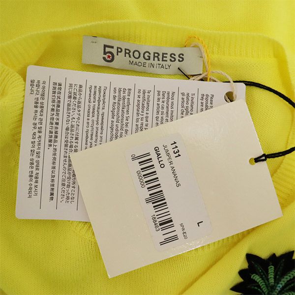 5PROGRESS ファイブプログレス イタリア製 ワッペン 長袖 セーター L イエロー ニット レディース