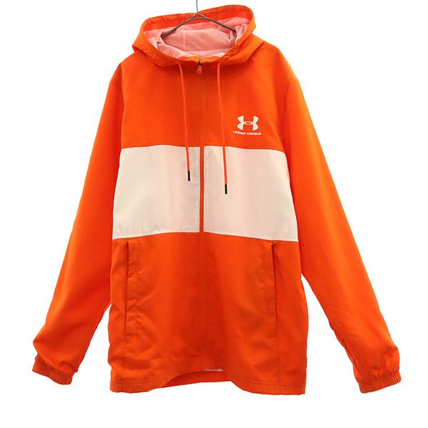 未使用 UNDER ARMOUR アンダーアーマー プリント トレーニング 長袖 ジップパーカー LG オレンジ系 メンズ