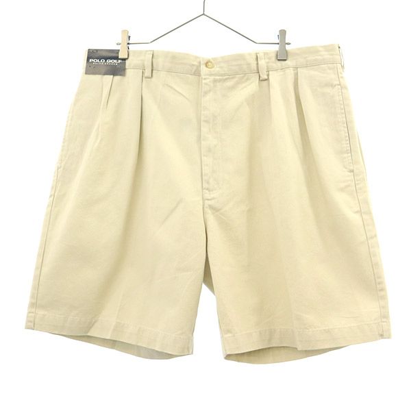 POLO GOLF ポロゴルフ ロゴワッペン ゴルフ タック チノショートパンツ W42 ベージュ ビッグサイズ メンズ