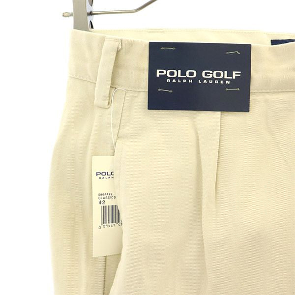 POLO GOLF ポロゴルフ ロゴワッペン ゴルフ タック チノショートパンツ W42 ベージュ ビッグサイズ メンズ
