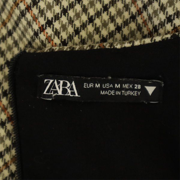 ザラ 千鳥格子 長袖 ワンピース M ベージュ系 ZARA レディース