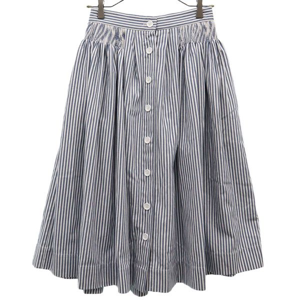 Louche ルーシュ 未使用 ストライプ ロング丈 ギャザースカート 38 ブルー×ホワイト レディース