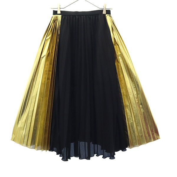 未使用 ENSORCIVET アンソール 切替 ロング丈 切替 プリーツスカート 36 ブラック レディース