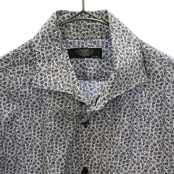 パッゾ 日本製 花柄 長袖 シャツ 46 グレー系 PAZZO レギュラーカラー メンズ