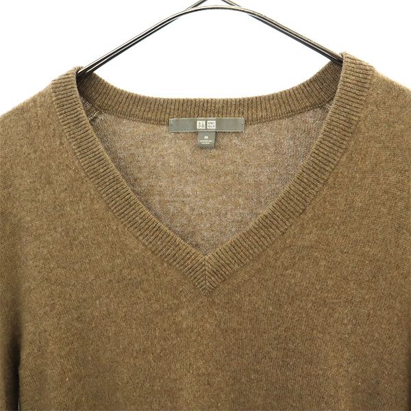 ユニクロ 長袖 カシミヤ100% ニット M ブラウン UNIQLO Vネック セーター レディース