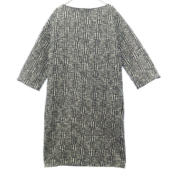 MARELLA マレーラ 総柄 5分袖 ウールブレンド 膝丈ワンピース 42 ブラック レディース