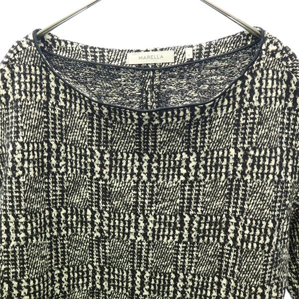 MARELLA マレーラ 総柄 5分袖 ウールブレンド 膝丈ワンピース 42 ブラック レディース