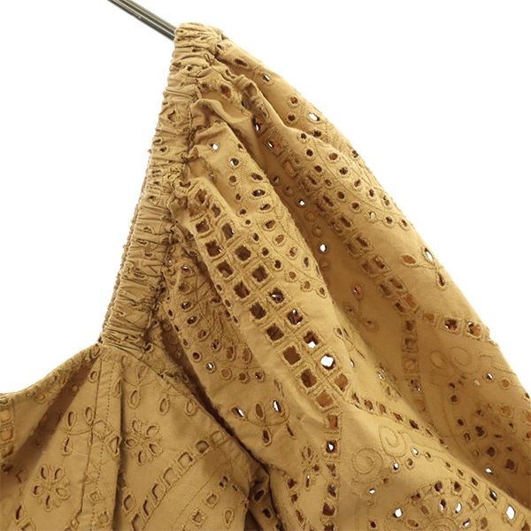 未使用 GANNI ガニー レース 5分袖 スクエアネック ブラウス 38 ベージュ レディース