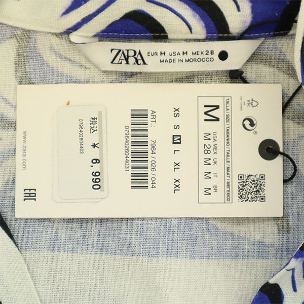 ザラ 花柄 長袖 リネンブレンド ミニワンピース M ZARA レディース