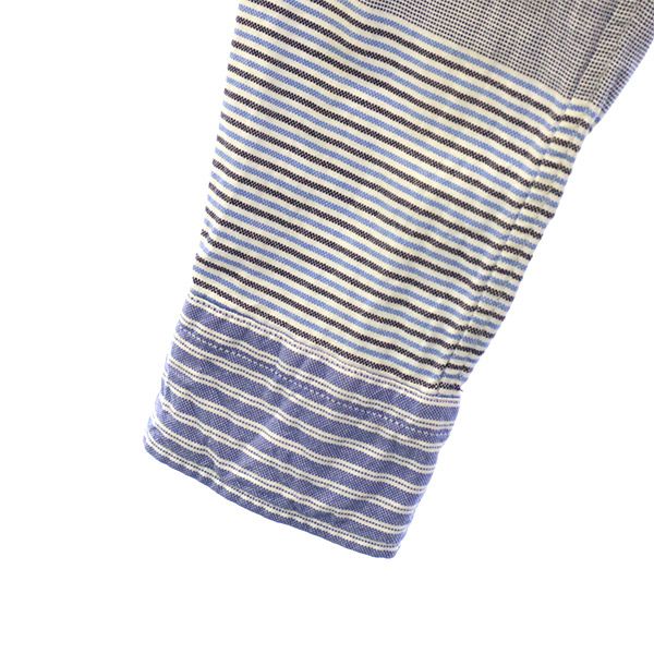 Nigel Cabourn ナイジェルケーボン 日本製 ボーダー 長袖 レギュラーカラー コットンシャツ 38 ブルー系 レディース