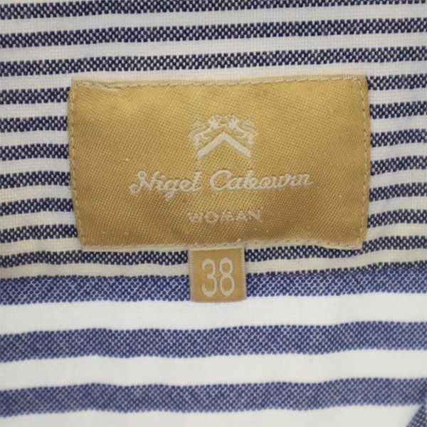 Nigel Cabourn ナイジェルケーボン 日本製 ボーダー 長袖 レギュラーカラー コットンシャツ 38 ブルー系 レディース