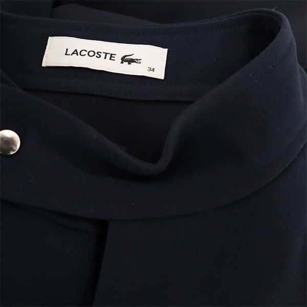 ラコステ 切替 7分袖 膝丈ワンピース 34 ネイビー LACOSTE ロゴ刺繍 レディース