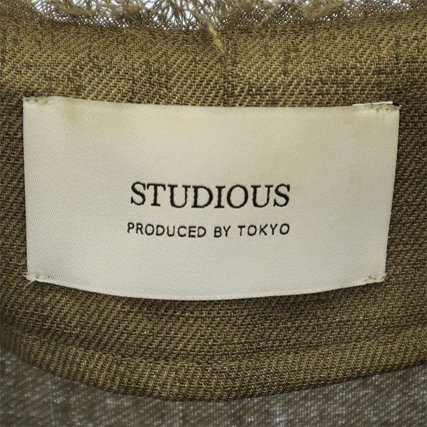 ステュディオス 7分袖 ノーカラージャケット 3 ブラウン STUDIOUS メンズ