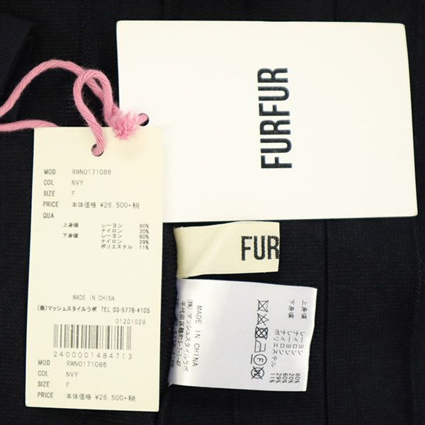 未使用 furfur ファーファー 長袖 膝丈ワンピース F ネイビー RWN0171086 レディース