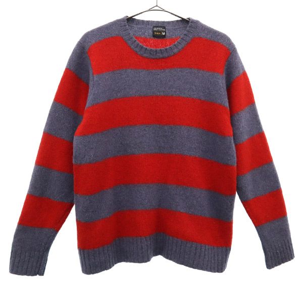 シップス ボーダー 長袖 ウール100％ ニット M グレー×レッド SHIPS セーター クルーネック レディース