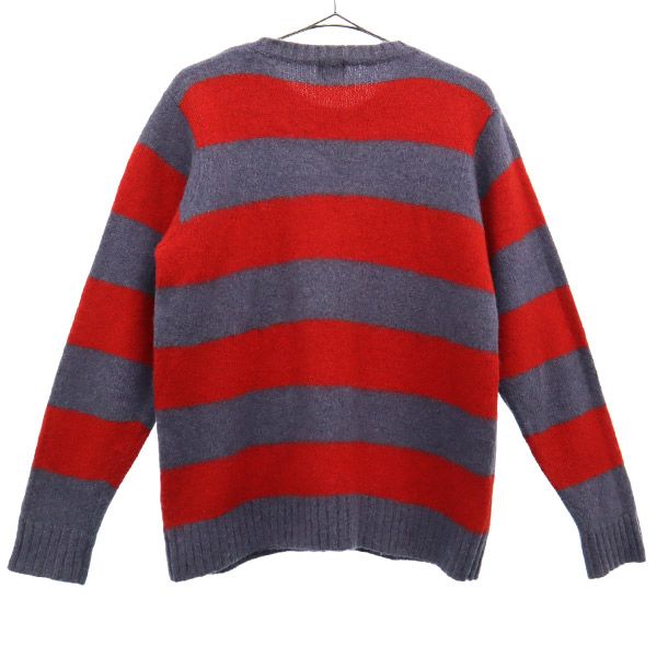 シップス ボーダー 長袖 ウール100％ ニット M グレー×レッド SHIPS セーター クルーネック レディース