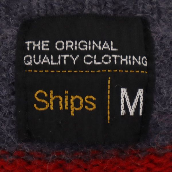 シップス ボーダー 長袖 ウール100％ ニット M グレー×レッド SHIPS セーター クルーネック レディース