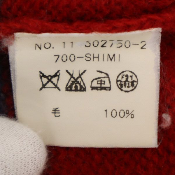 シップス ボーダー 長袖 ウール100％ ニット M グレー×レッド SHIPS セーター クルーネック レディース