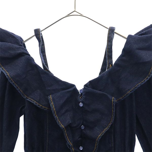 Lily Brown リリーブラウン 未使用 長袖 フリルデニム ワンピース F ネイビー LWFO181003 レディース