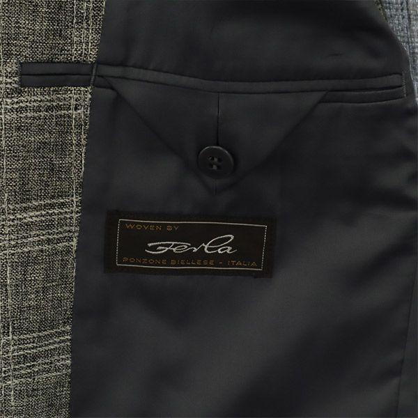 Durban ダーバン 日本製 チェック リネン ウールブレンド テーラードジャケット グレー系 メンズ