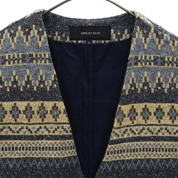 シップスジェットブルー 総柄 ニットベスト S ブルー系 SHIPS JET BLUE メンズ