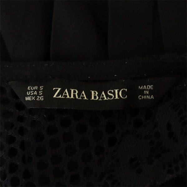 ザラベーシック レース 7分袖 ロングワンピース S ブラック ZARA BASIC レディース