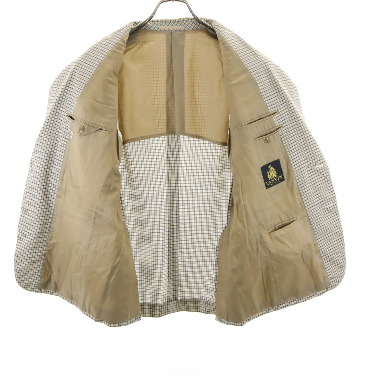 LANVIN ランバン チェック柄 長袖 テーラードジャケット R46-44 ベージュ系 メンズ