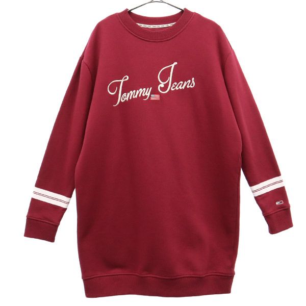 トミー ジーンズ ロゴ刺繍 長袖 ミニワンピース S レッド Tommy Jeans チュニック プリント レディース