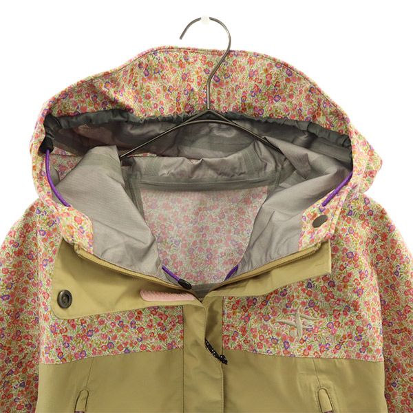 フォックスファイヤー アウトドア 花柄 長袖 マウンテンパーカー M ベージュ系 Foxfire 収納袋付き ロゴ刺繍 レディース