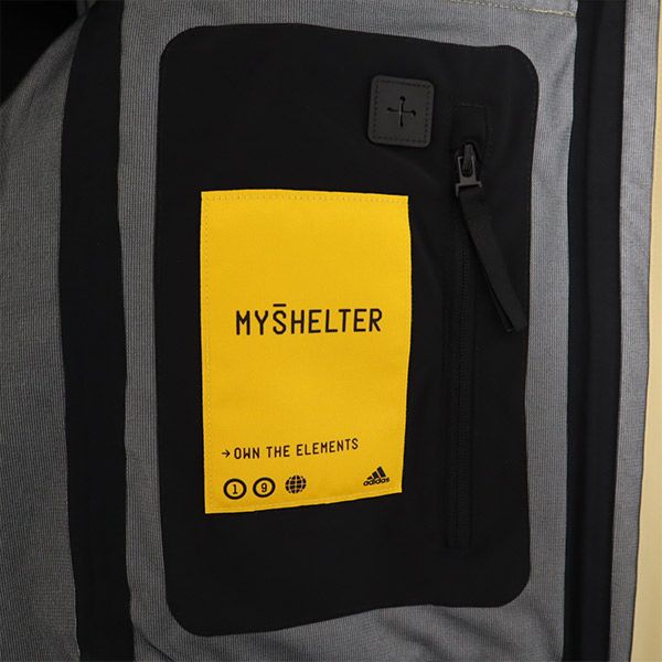 アディダス MYSHELTER ロゴプリント ナイロン混 マイシェルター レイン ジャケット M ベージュ adidas メンズ