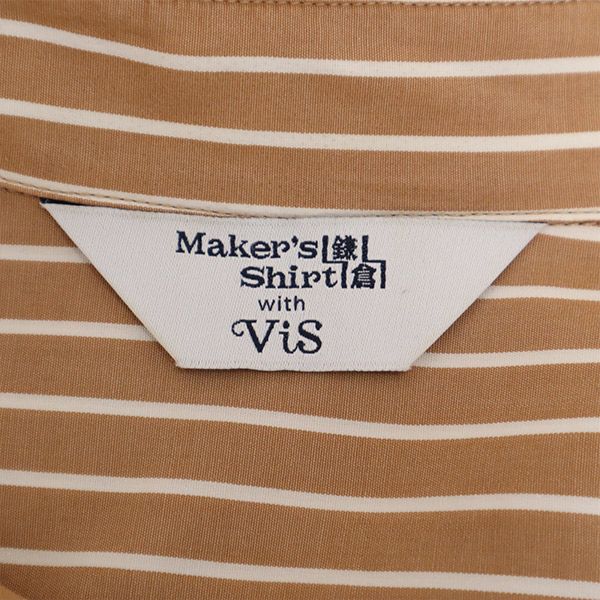 メーカーズシャツカマクラ ビス コラボ ストライプ 長袖 シャツワンピース M ブラウン Maker's Shirt 鎌倉 VIS レディース