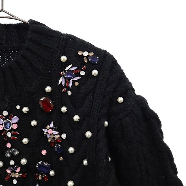 未使用 eimy istoire エイミー イストワール 長袖 セーター F ブラック ニット ビーズ レディース