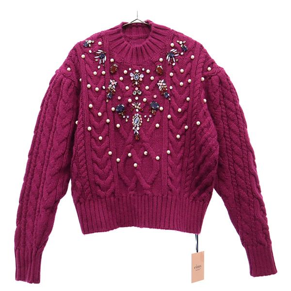 未使用 eimy istoire エイミー イストワール 長袖 セーター F パープル ニット ビジュー レディース