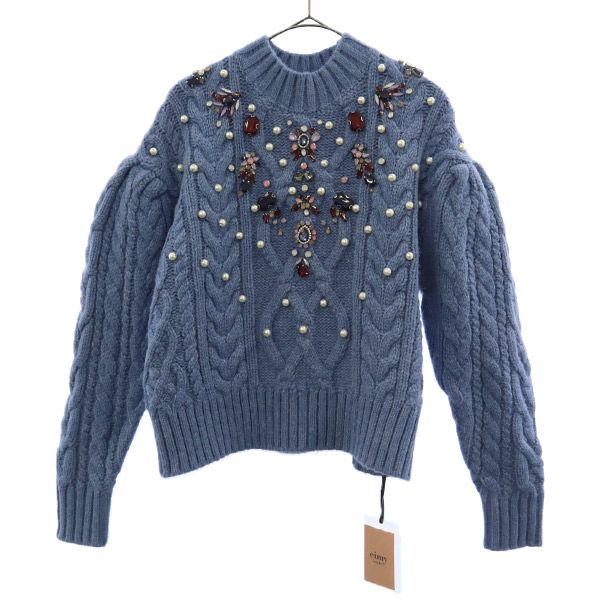 未使用 eimy istoire エイミー イストワール 長袖 セーター F ブルー ニット ビジュー レディース