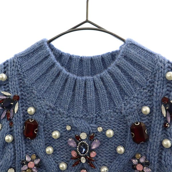 未使用 eimy istoire エイミー イストワール 長袖 セーター F ブルー ニット ビジュー レディース