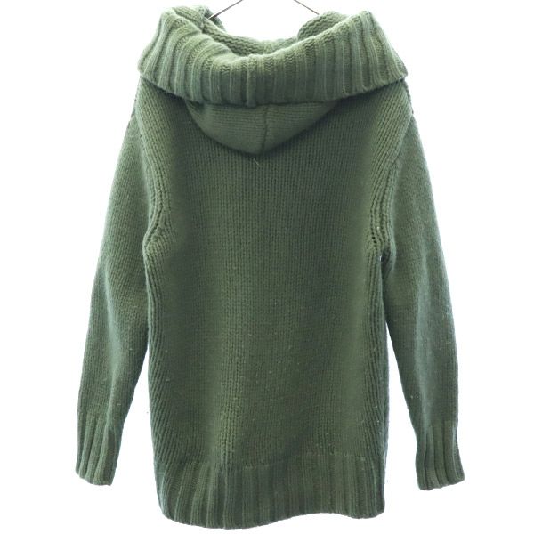DIESEL ディーゼル フード付 ニットジャケット XS グリーン ウール100％ ロゴプリント レディース