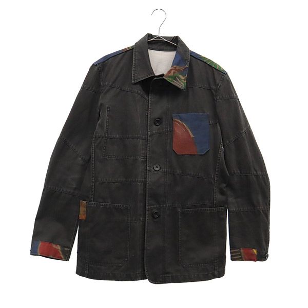 ディファレンス 総柄 ツギハギ ジャケット 3 ブラック DIFFERENCE ステンカラー メンズ