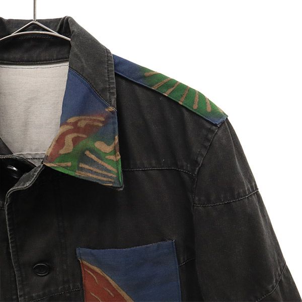 ディファレンス 総柄 ツギハギ ジャケット 3 ブラック DIFFERENCE ステンカラー メンズ
