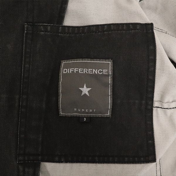 ディファレンス 総柄 ツギハギ ジャケット 3 ブラック DIFFERENCE ステンカラー メンズ