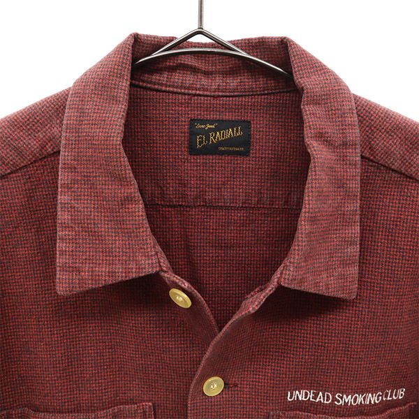 RADIALL ラディアル 日本製 チェック 長袖 コットンシャツ S レッド アンデッドスモーキングクラブ ロゴ刺繍 メンズ