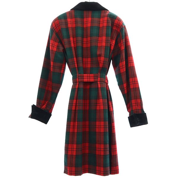 renoma レノマ 未使用 チェック 長袖 ウール 膝丈ワンピース 38 レッド系 タグ付き レディース