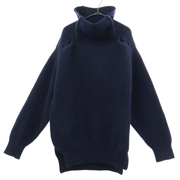 TOGA PULLA トーガ プルラ 長袖 ウールブレンド ハイネック デザイン セーター 36 ネイビー ニット レディース