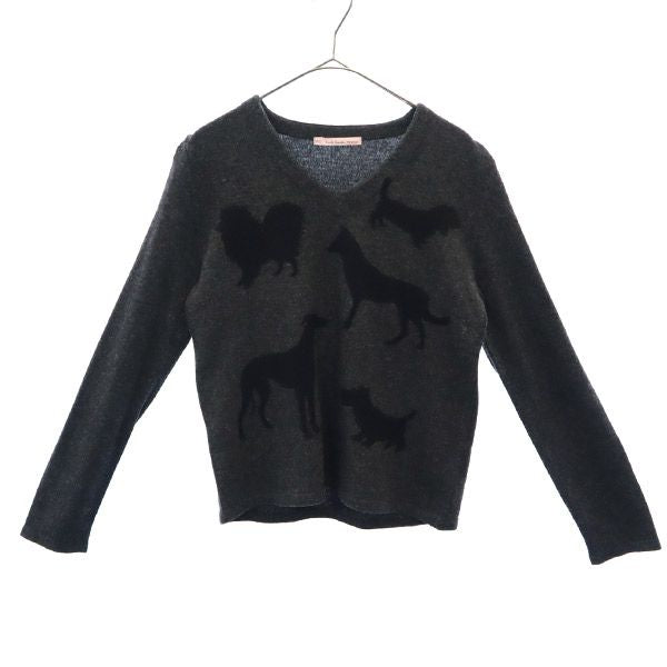ポールスミスウーマン ドッグ柄 長袖 ウールブレンド Vネック セーター M グレー ニット レディース