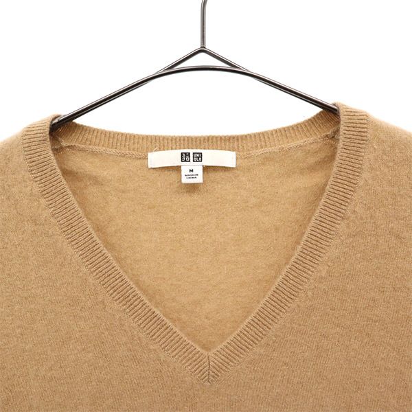 ユニクロ 長袖 カシミヤ100％ Vネック セーター M ブラウン UNIQLO ニット レディース