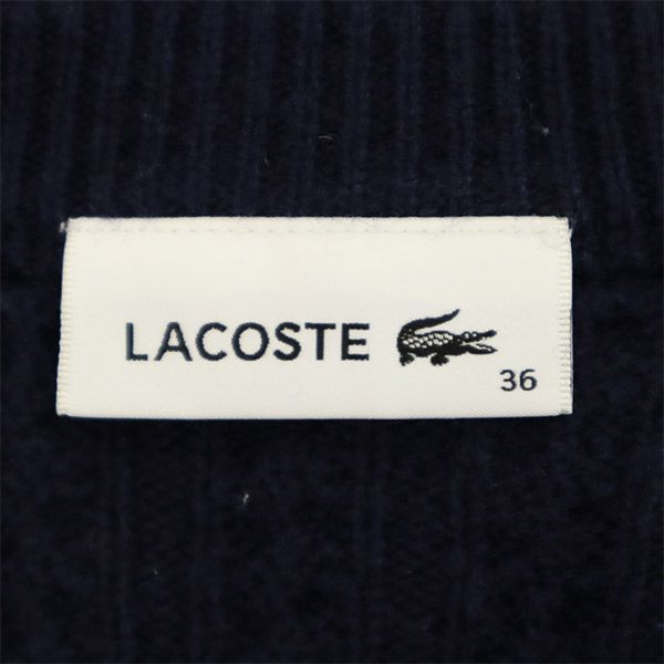 ラコステ 長袖 Vネック セーター 36 ネイビー LACOSTE ニット ロゴワッペン レディース