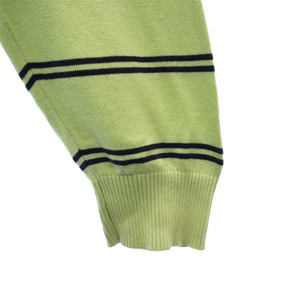 トミーヒルフィガー ボーダー 長袖 Vネック セーター XL グリーン TOMMY HILFIGER ニット ロゴ刺繍 メンズ