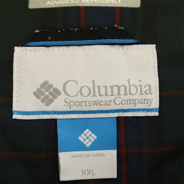 コロンビア アウトドア チェック ナイロンジャケット XXL グリーン系 Columbia フード付き ビッグサイズ ロゴ刺繍 メンズ