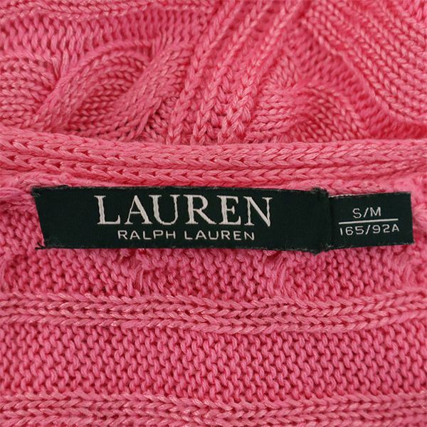 LAUREN RALPH LAUREN ローレンラルフローレン 長袖 ケーブルニット カーディガン S/M ピンク レディース