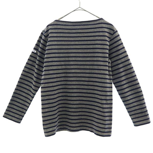 オーシバル フランス製 ボーダー 長袖 ボートネック Tシャツ グレー×ネイビー ORCIVAL ロゴワッペン レディース