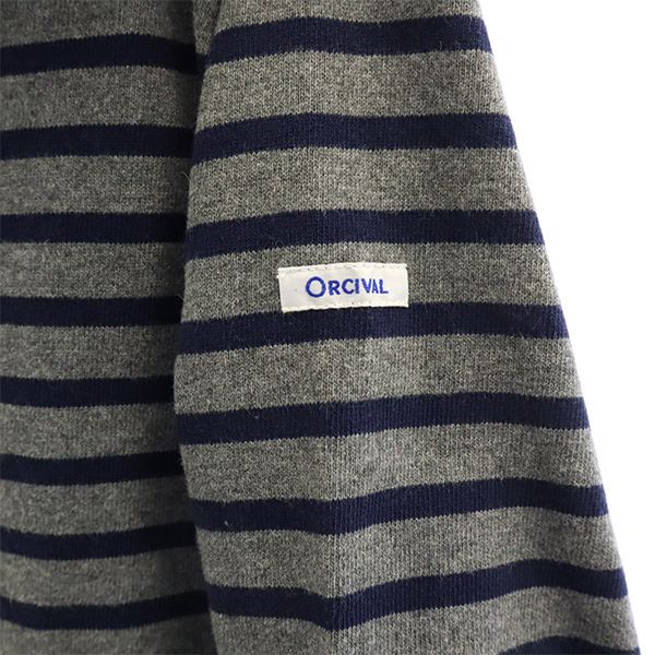 オーシバル フランス製 ボーダー 長袖 ボートネック Tシャツ グレー×ネイビー ORCIVAL ロゴワッペン レディース